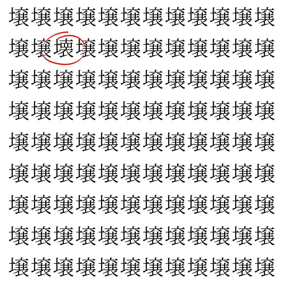 【漢字探し】ずらっと並んだ「壌」の中にまぎれた別の漢字一文字は？