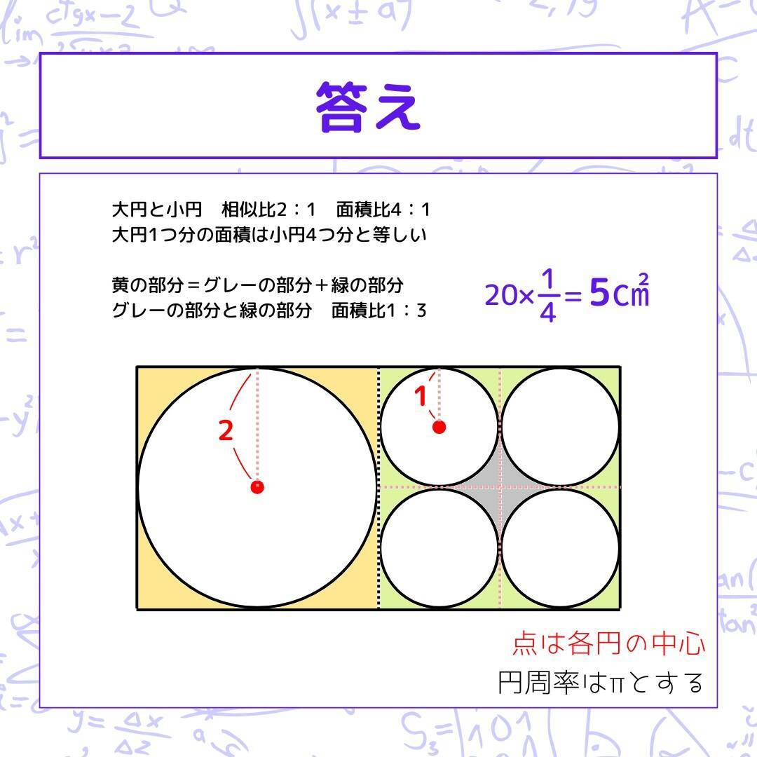 【図形問題】グレーの部分の面積を求めよ！＜Vol.1602＞