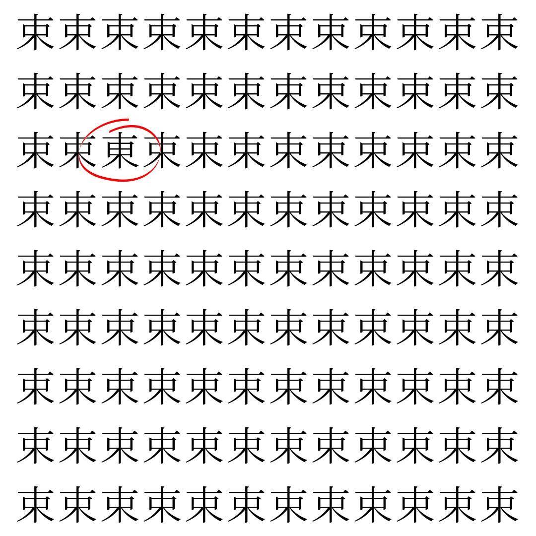 【漢字探し】ずらっと並んだ「束」の中にまぎれた別の漢字一文字は？