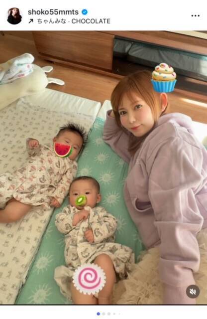 中川翔子、双子の息子たちとの散歩デビューを報告「優しい世界がキラキラしている！」