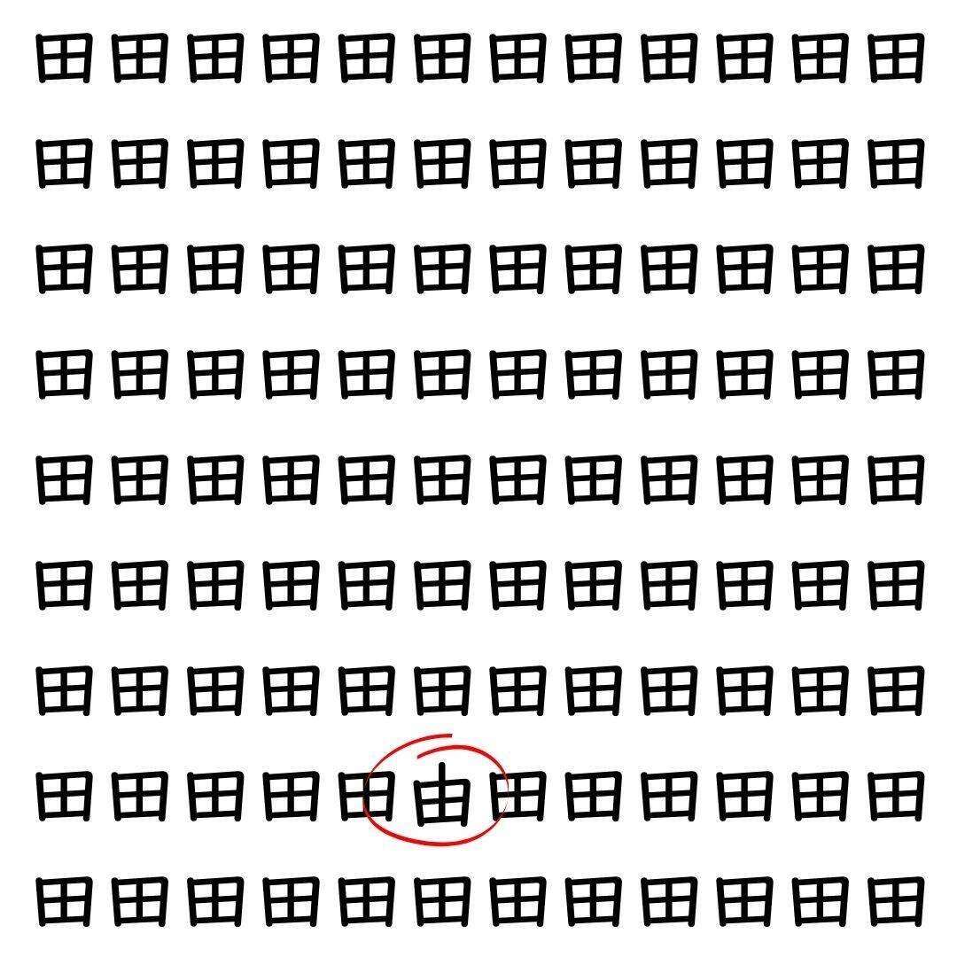【漢字探し】ずらっと並んだ「田」の中にまぎれた別の漢字一文字は？
