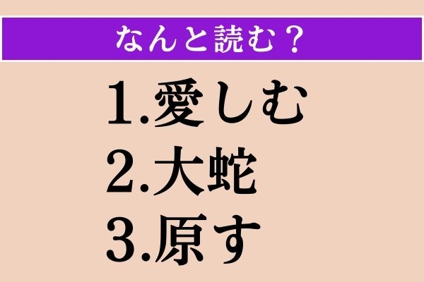 【難読漢字】「愛しむ」「大蛇」「原す」読める？