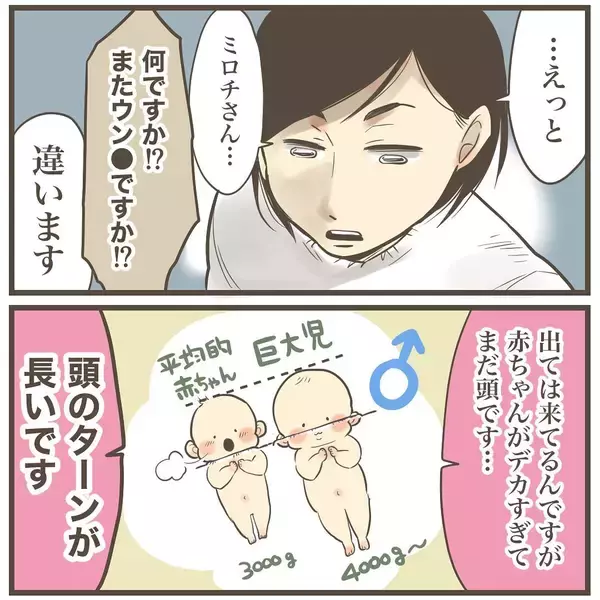 「頭のターンが長いから!? 巨大児だからまだ頭しか出てこない！」の画像