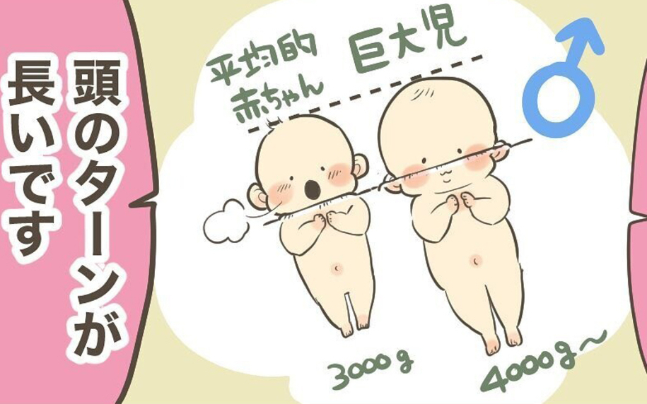 頭のターンが長いから!? 巨大児だからまだ頭しか出てこない！