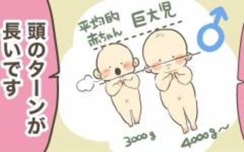 頭のターンが長いから!? 巨大児だからまだ頭しか出てこない！