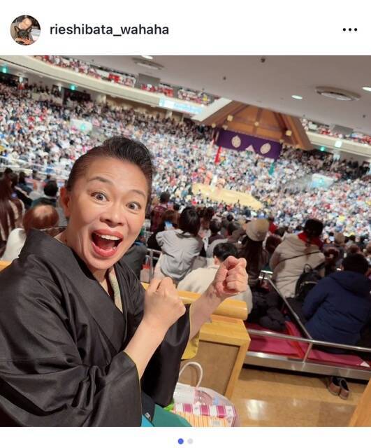 柴田理恵、着物姿で大相撲初場所千秋楽を観戦　朝乃山の9勝に「よかったよかった」