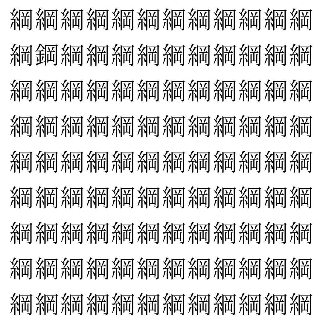 【漢字探し】ずらっと並んだ「綱」の中にまぎれた別の漢字一文字は？