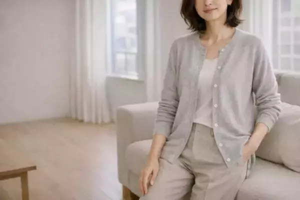 「なんとなく羽織るだけだと“おば見え”？40代・50代のカーディガンは「前の開け方」で差がつく」の画像