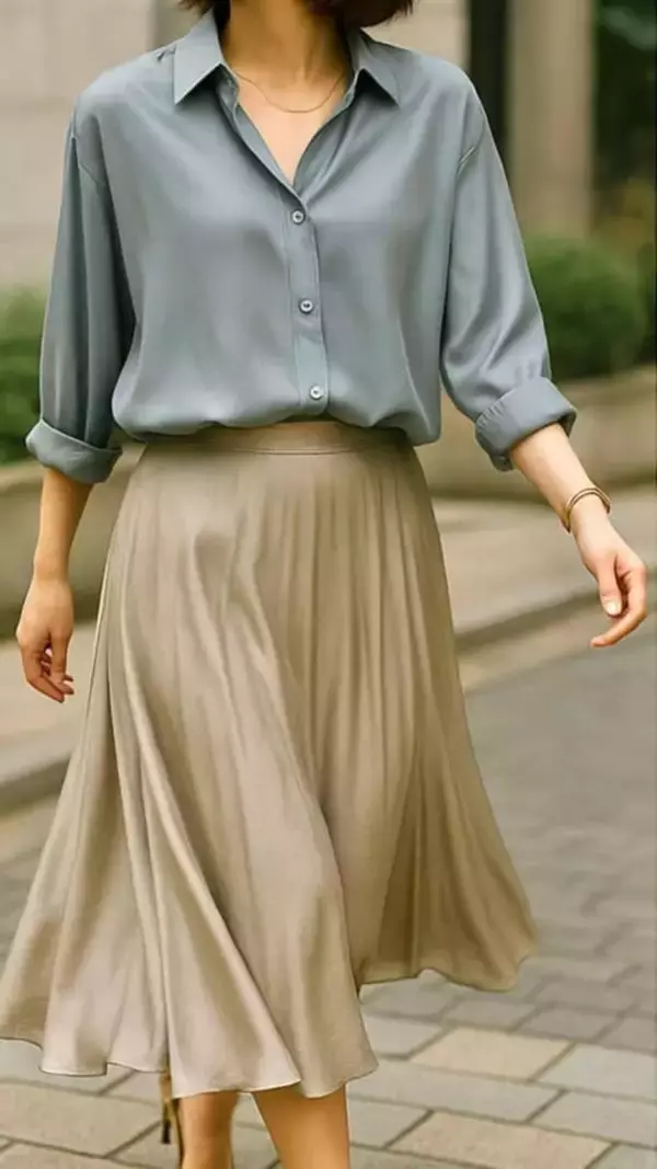 「ツヤと抜け感で“おしゃれ美人”に。大人の最旬こなれコーデは【とろみシャツ】を主役に」の画像
