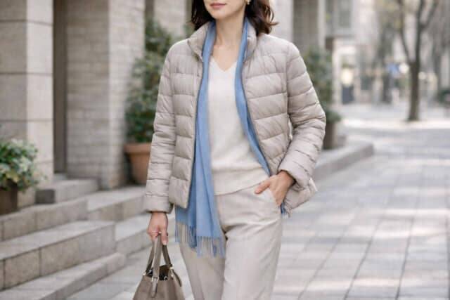見せ方次第でスタイルアップ。40代・50代の「薄手ダウン」着こなしの正解