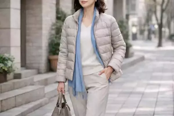 「見せ方次第でスタイルアップ。40代・50代の「薄手ダウン」着こなしの正解」の画像