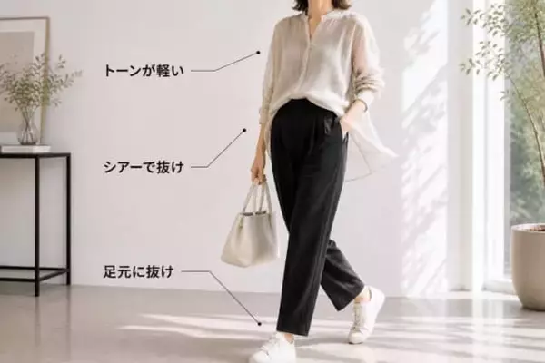 「【40代・50代】黒パンツ、重くない？今っぽくて若々しい春コーデの正解」の画像