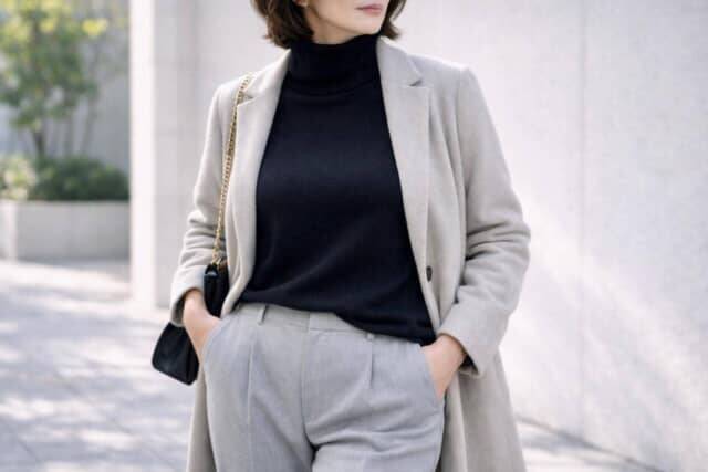 黒タートルが重く見える原因は“顔まわり”。40代・50代が選ぶべき「明るさと質感」の正解