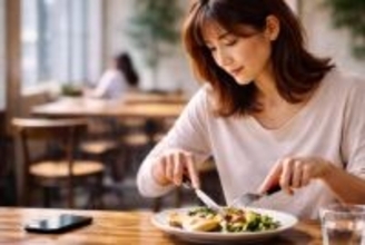 食事中にスマホを見る人、見ない人。“ながら食べ”は体型に影響出るの？