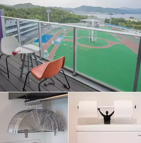 「岡山県の競輪場にあるスタジアム一体型ホテル【KEIRIN HOTEL 10 by 温故知新】は滞在が楽しくなるユニークな館内」の画像