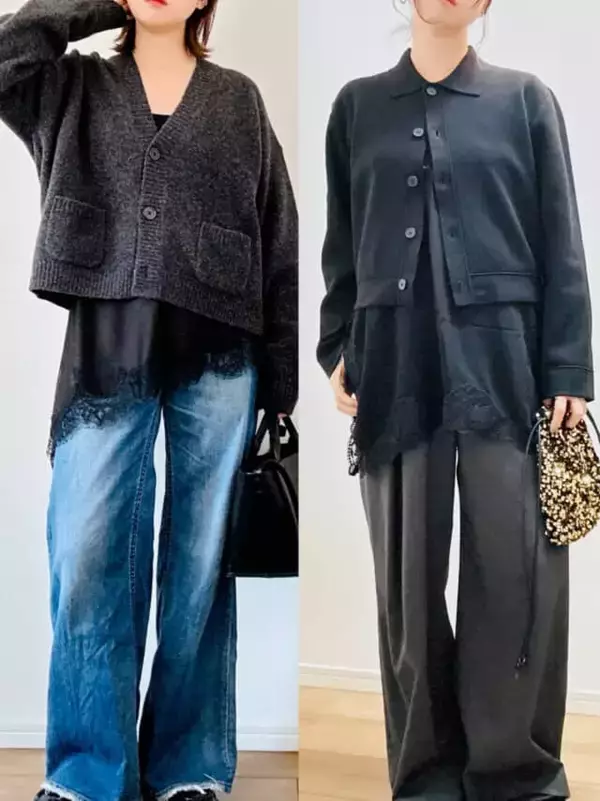 「【ZARA】レースキャミが優秀すぎ！冬の定番コーデを“華やぎ＆細見え”に導くレイヤード術」の画像