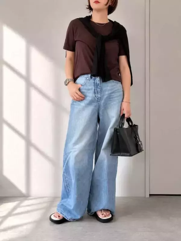 「990円なのに高見え！【GU】大人の夏コーデは「ブラウンのシアーT」が正解。ラクなのにきちんと見える着回し３選」の画像
