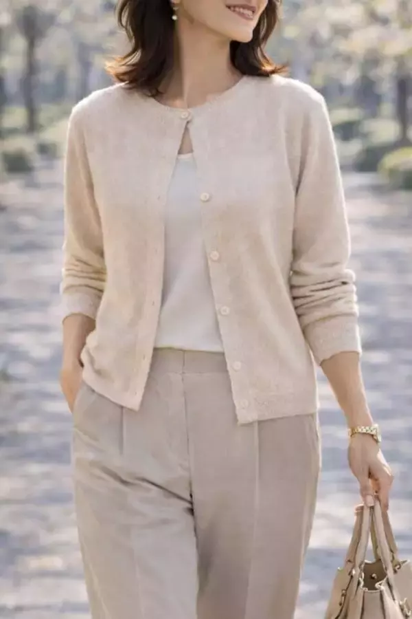 【40代・50代】アカ抜けの鍵は「ボタンの留め方」。カーディガンをおしゃれに着こなすコツ