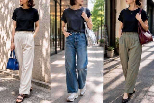 おしゃれのつもりが“おば見え”。2026夏〜秋、時代遅れに見られやすい「黒＆チャコールTシャツ」の着こなし