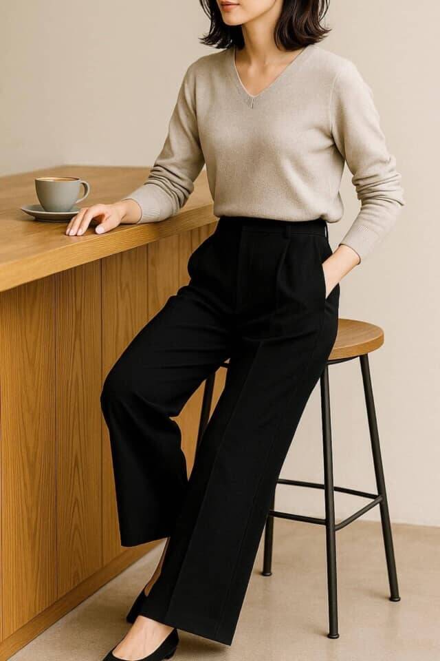 昔のままだと“おば見え”。今冬の「黒パンツ」は【とろみ素材×落ち感シルエット】が正解です