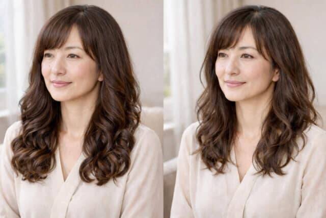 全然今っぽくない。40代・50代の巻き髪スタイルが古見えするのは“きっちり感”のせい