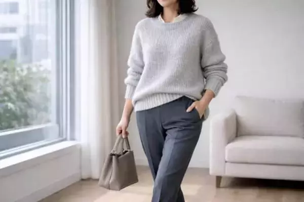 「ざっくりニットは体が大きく見える？ 40代・50代がすっきり着る「体型カバー」のポイント」の画像