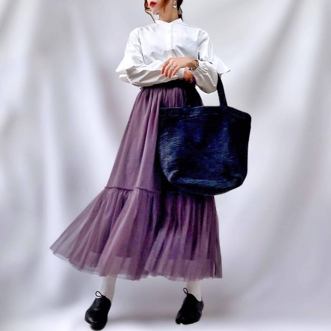 透け感×ボリューム感がポイント♡秋服を先取り【GU】“チュールティアードミディスカート”
