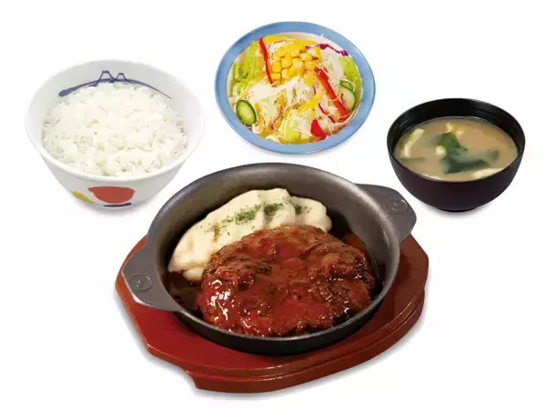 ライス大盛り無料！【松屋】黒毛和牛と黒豚の黄金比率ハンバーグが登場