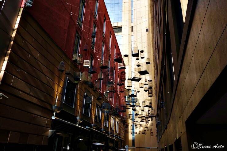 【世界のストリートアート】シドニーのストリートに吊り下げられた無数の鳥かごの意味とは？ / オーストラリア・エンジェルプレイスの「FORGOTTEN SONGS （忘れられた歌）」