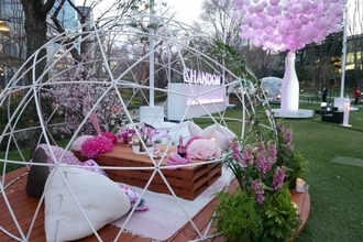 ピンクのスパークリングワインと共に華やかなお花見を楽しむ！「CHANDON Blossom Lounge」が東京ミッドタウンで開催中