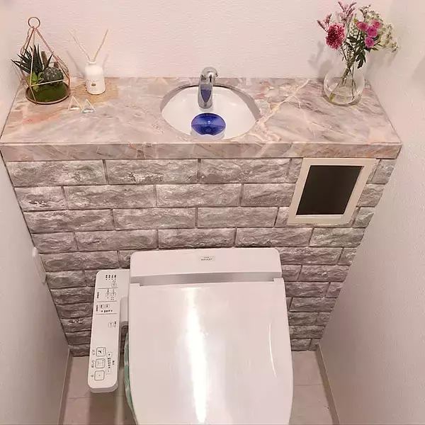 「使うたび気分が上がるような空間に。タンクレス風トイレのリメイク実例」の画像