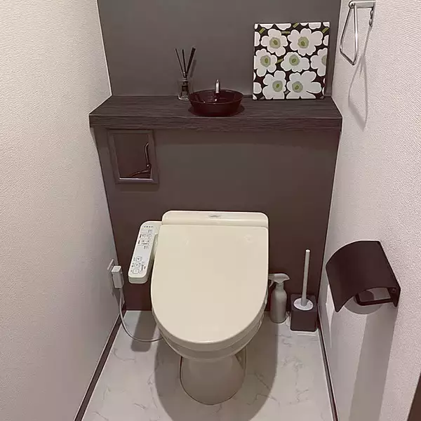 「使うたび気分が上がるような空間に。タンクレス風トイレのリメイク実例」の画像