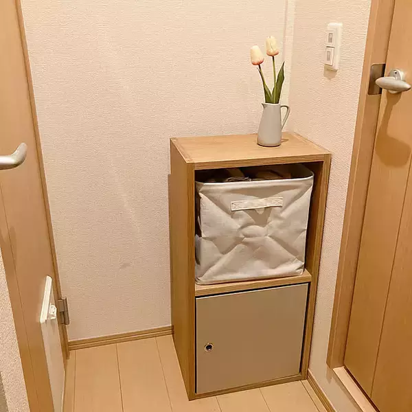 「場所を選ばず暮らしにフィット♪無印良品のスタッキングシェルフを使った収納実例」の画像