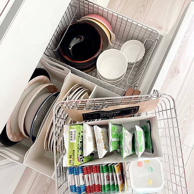 重ねて、並べて、見せて♪無印良品のステンレスワイヤーバスケット活用術