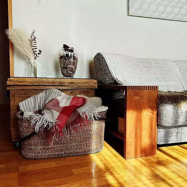 ソファに座ったままでも手が届く！実用的でインテリア性も高い、ソファ周りの収納アイデア6選