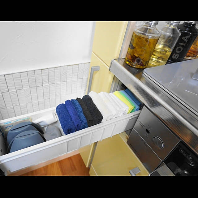 いつでも気持ちよく使える♪使用中&替え用ふきんの置き場所実例