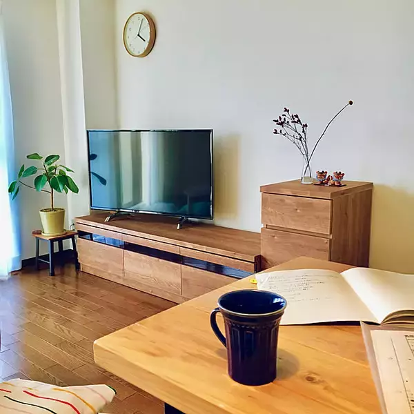 「空間を広々見せつつ映像を見やすくする工夫。設置方法別テレビの配置10選」の画像