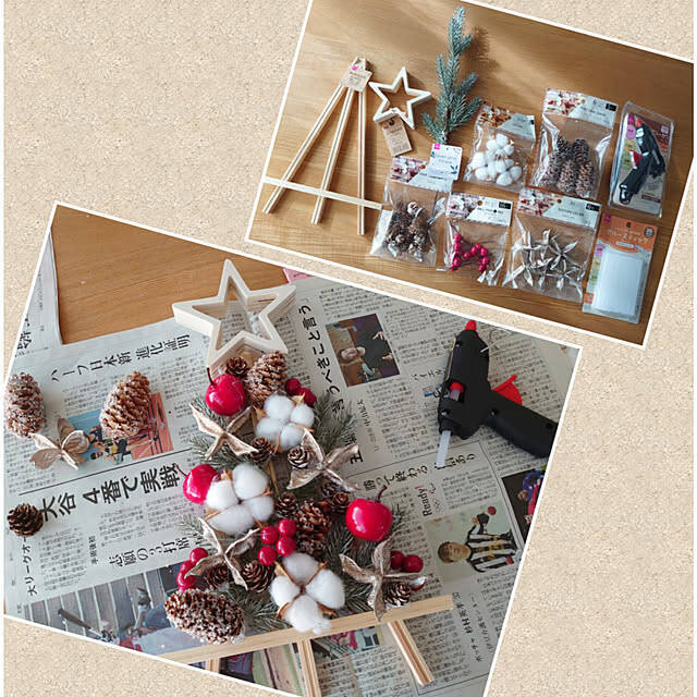 おうちのツリー＆リースを自分で作ってみませんか♪ダイソーのナチュラルパーツでハンドメイド