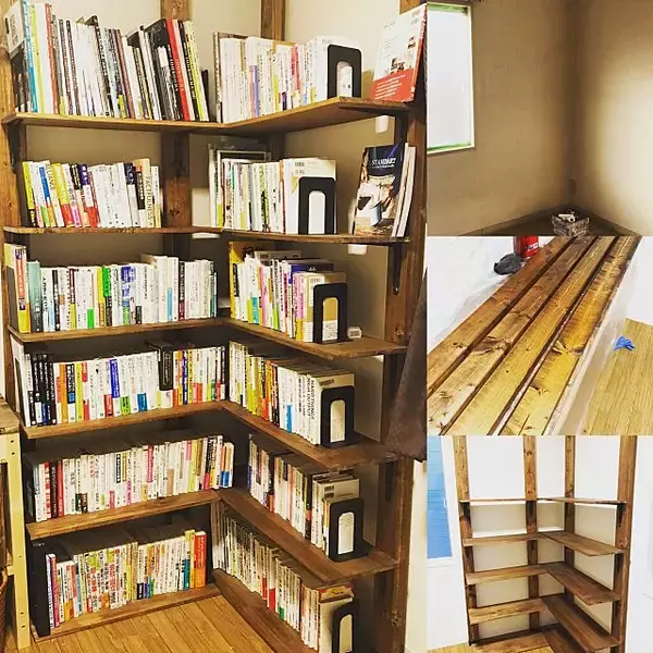 「壁面を利用して作りやすく♪お部屋に合わせて本棚をDIY」の画像