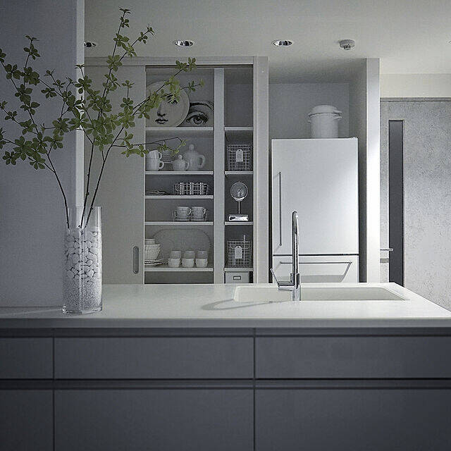 生活感なく美しく。クールエレガントな塩系インテリアキッチン