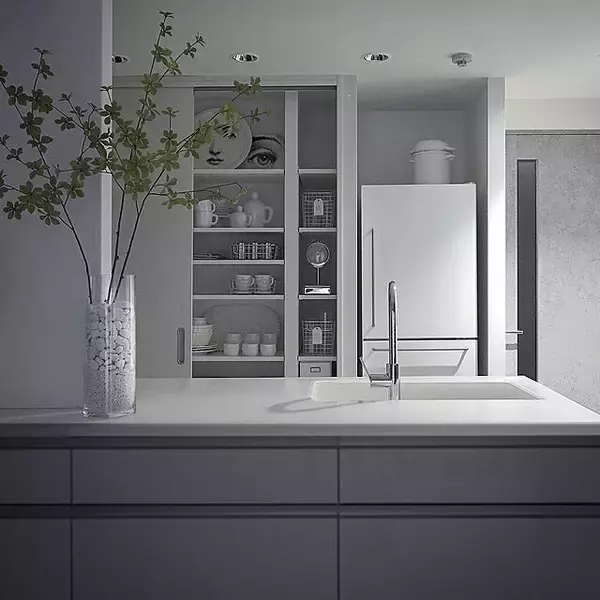 「生活感なく美しく。クールエレガントな塩系インテリアキッチン」の画像