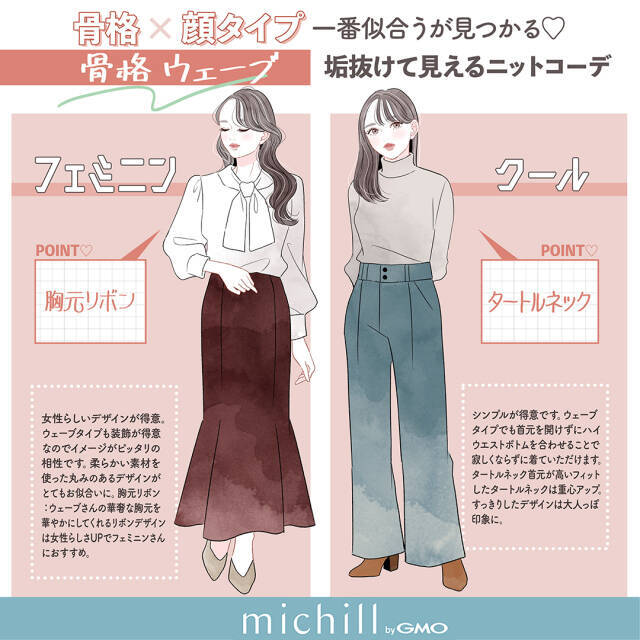 "骨格×顔タイプ"で一番似合うが分かる♡垢抜けニットコーデ【フェミニン＆クール】