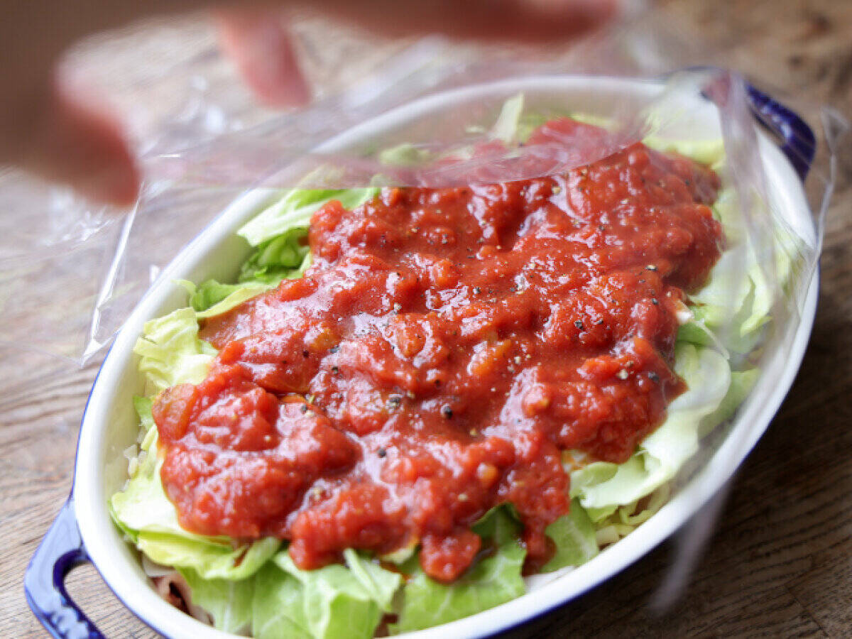 春キャベツの本当に美味しい食べ方見つけた！15分で簡単！春キャベツと豚肉のトマトチーズ蒸し