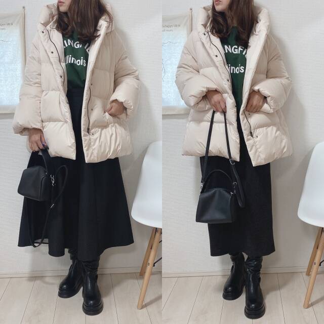 雪だるまになってない？白でも着膨れ感なし♡ユニクロダウンで太って見えない冬アウターコーデ術