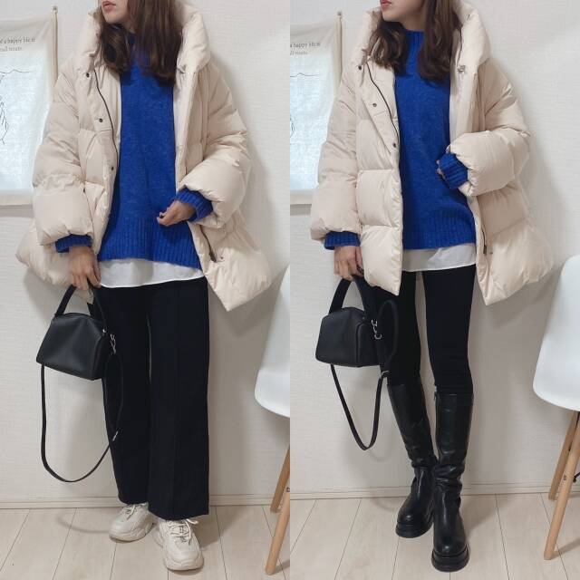 雪だるまになってない？白でも着膨れ感なし♡ユニクロダウンで太って見えない冬アウターコーデ術
