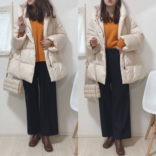 雪だるまになってない？白でも着膨れ感なし♡ユニクロダウンで太って見えない冬アウターコーデ術