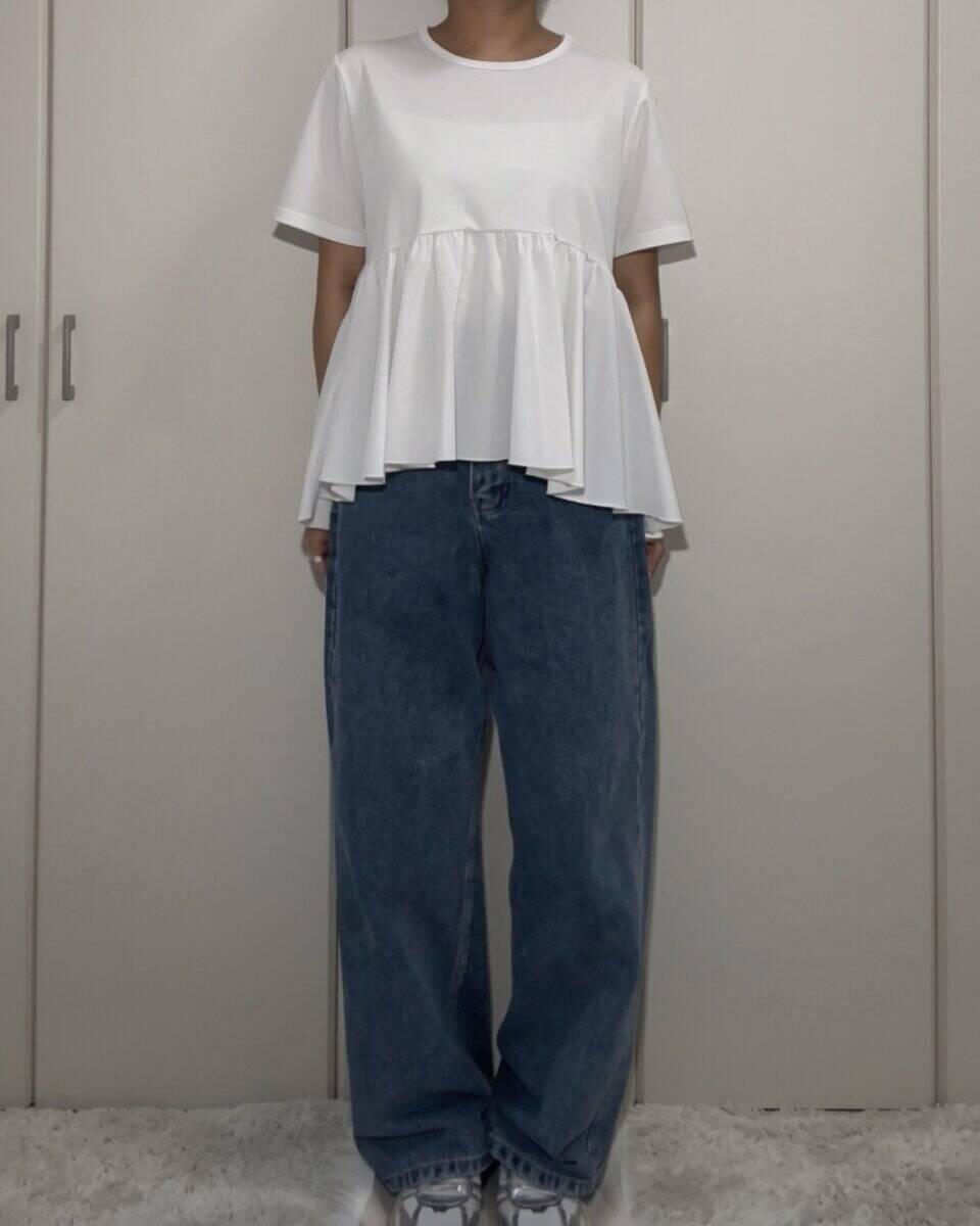 155cmさんが着用レビュー♡GUの体型カバーペプラムTのNG＆OKコーデ