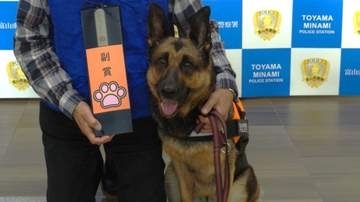 枕カバーのにおいを頼りにわずか5分で発見！　お手柄警察犬「くるみ」の活躍で行方不明の90代男性をスピード保護　警察から好物ビーフジャーキーと感謝状が贈呈