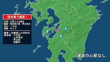 熊本県で最大震度1の地震　熊本県・八代市、球磨村、上天草市、芦北町