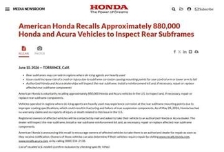 ホンダがアメリカで88万台リコール　部品腐食のおそれ　不具合によるケガなどの報告はなし
